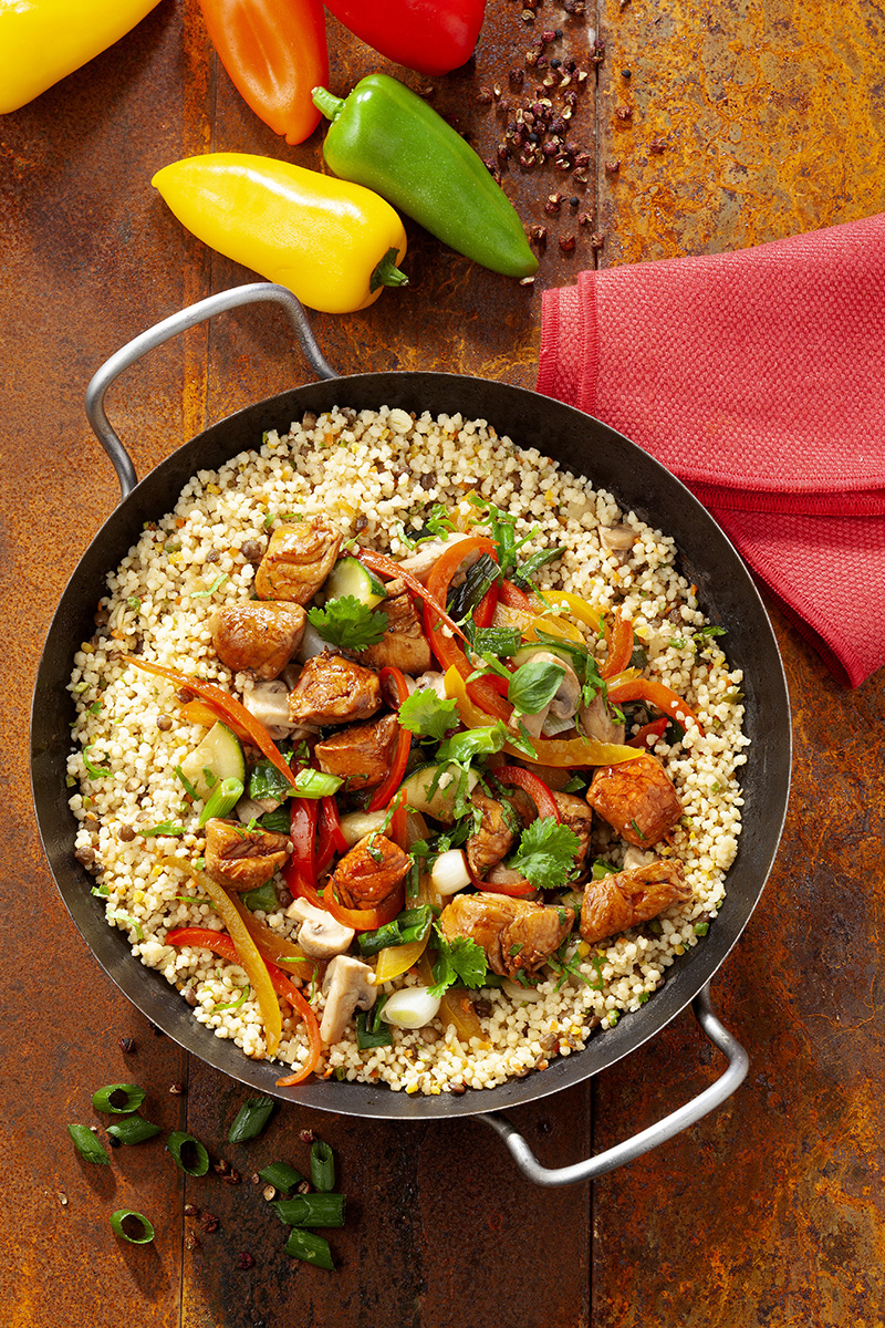 Wok Méli-Mélo Gourmand 3 légumes bouchées de poulet caramélisées