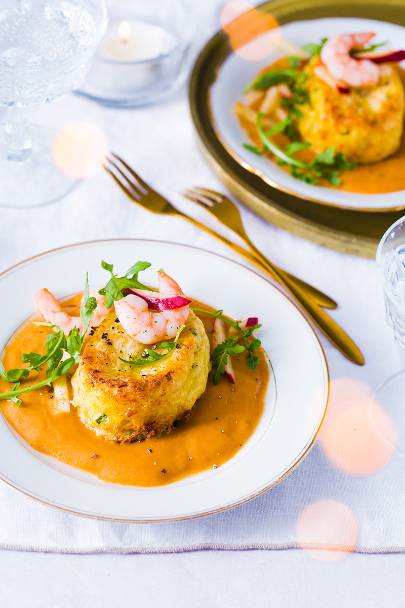 Soufflés au crabe, sauce bisque