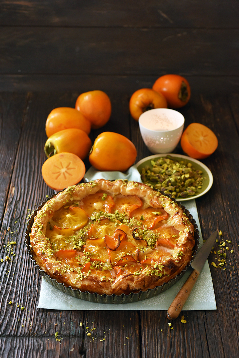 Tarte rustique kakis pistaches