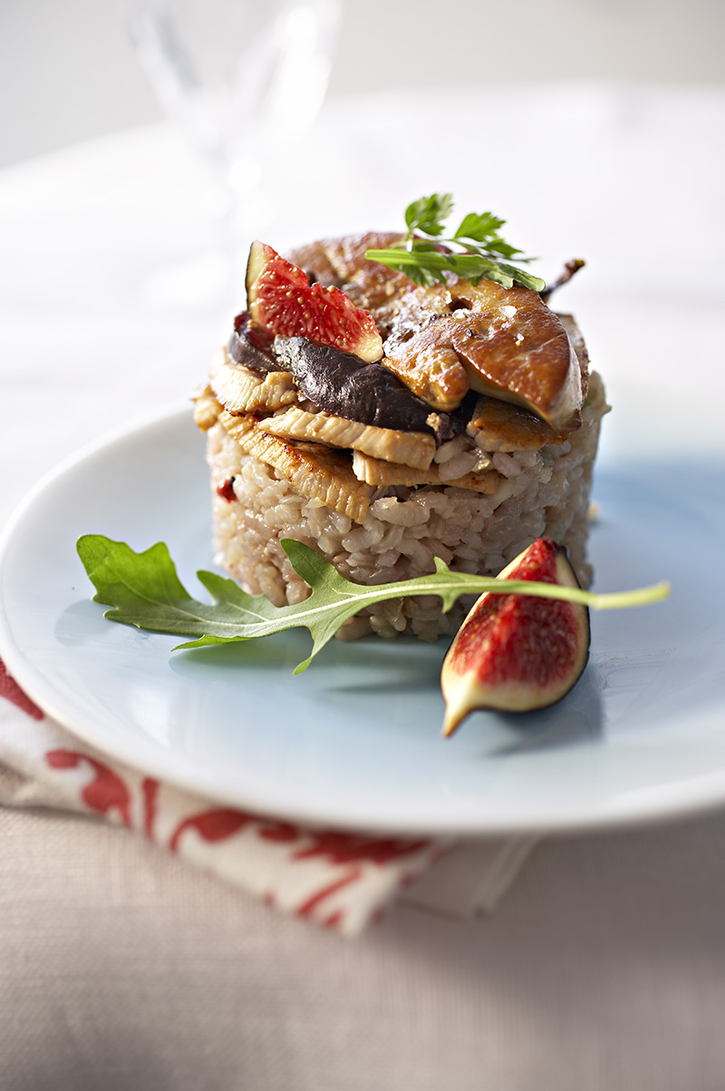 Veau en risotto foie gras et figues