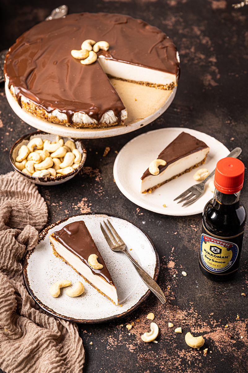Cheesecake vegan noix de cajou sauce chocolat-caramel