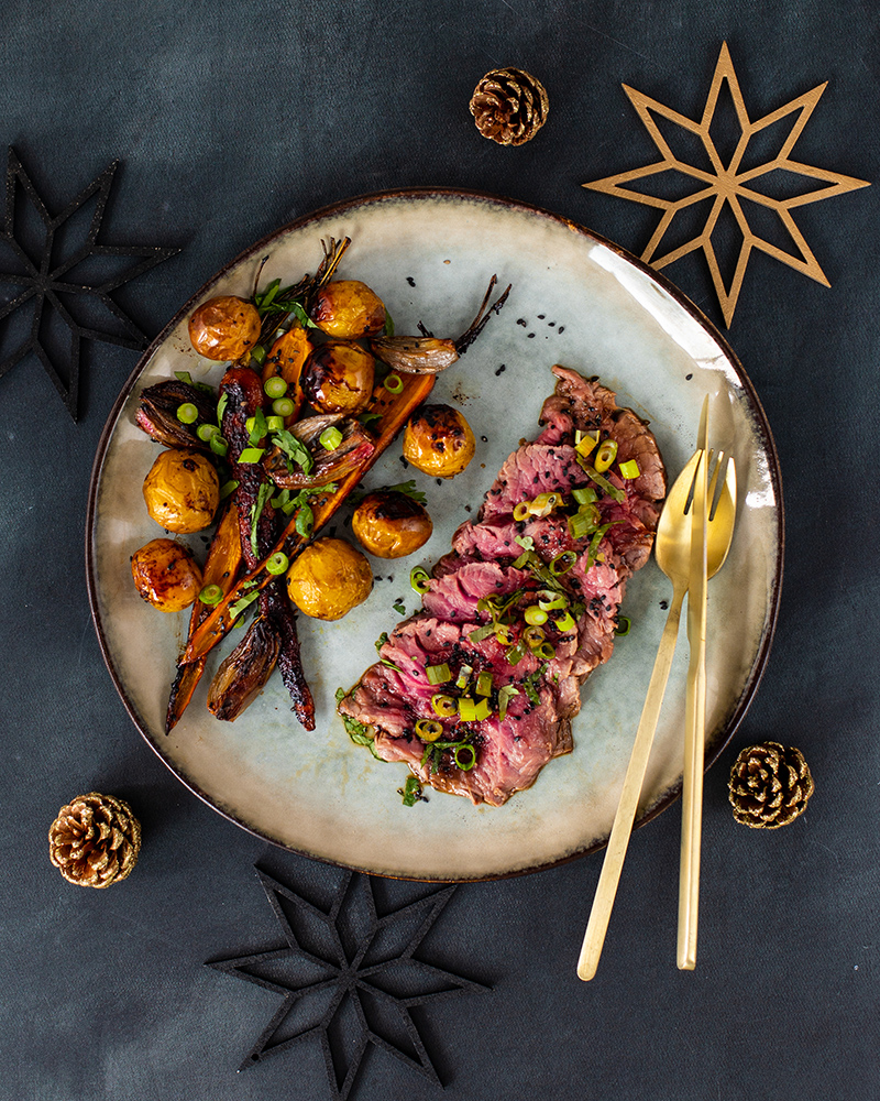 Tataki bœuf BIO légumes rôtis