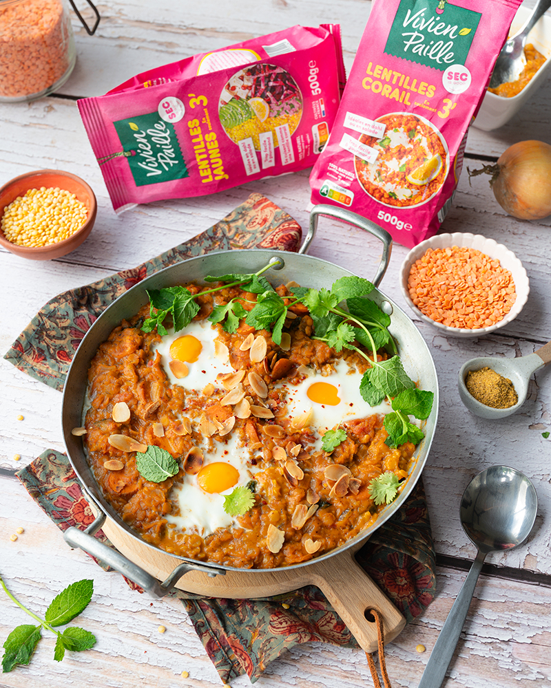 Dahl lentilles bicolores œufs coulants