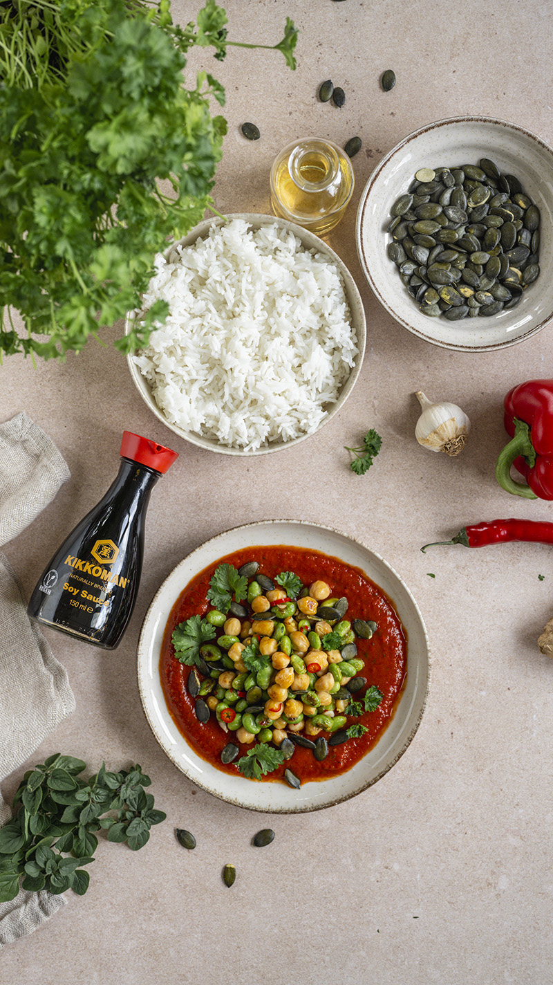 Pois chiche edamame sauce au poivre