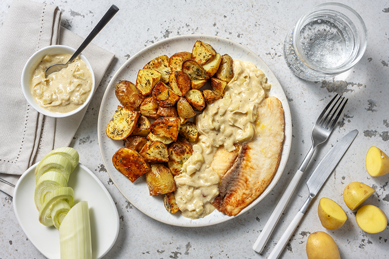 Filet de lieu fondue légère de poireaux 