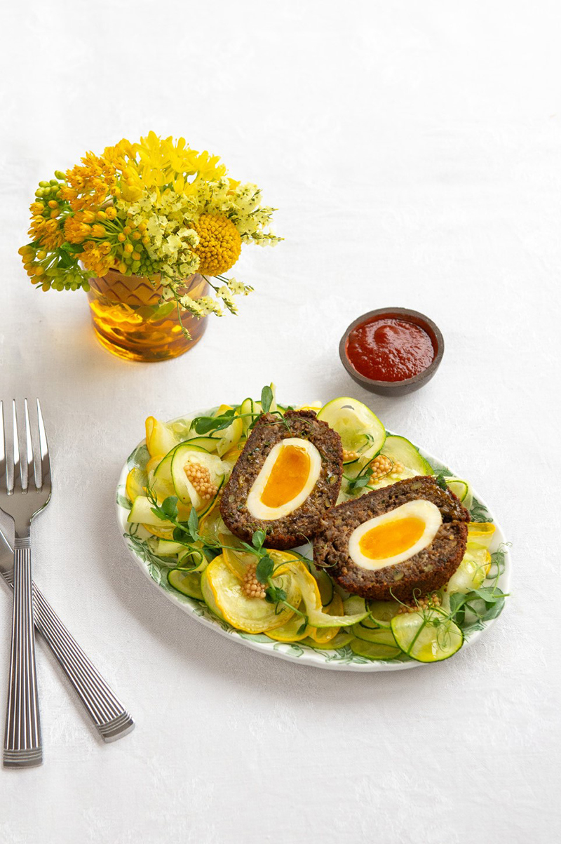 Scotch Egg, farce champignons, sauce BBQ maison