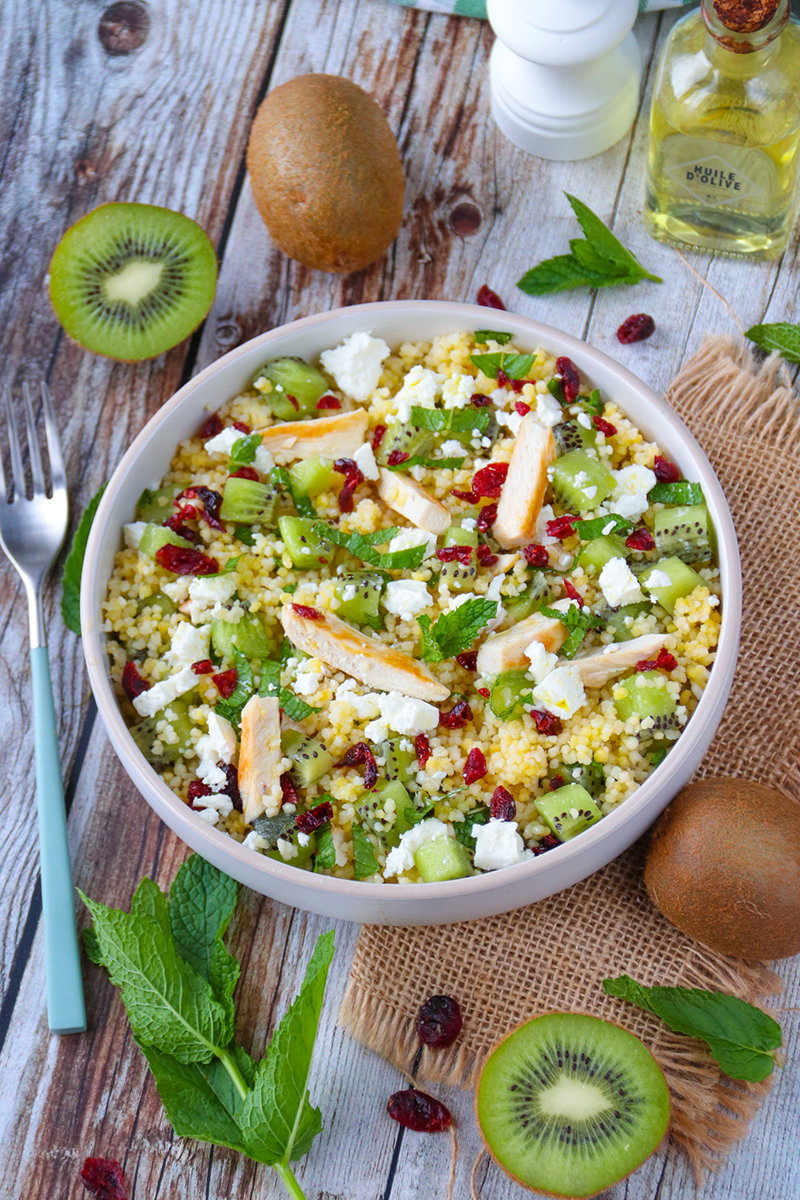 Couscous perlé kiwi, poulet, feta menthe