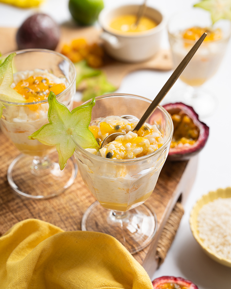 Riz au lait exotique, crémeux mangue passion