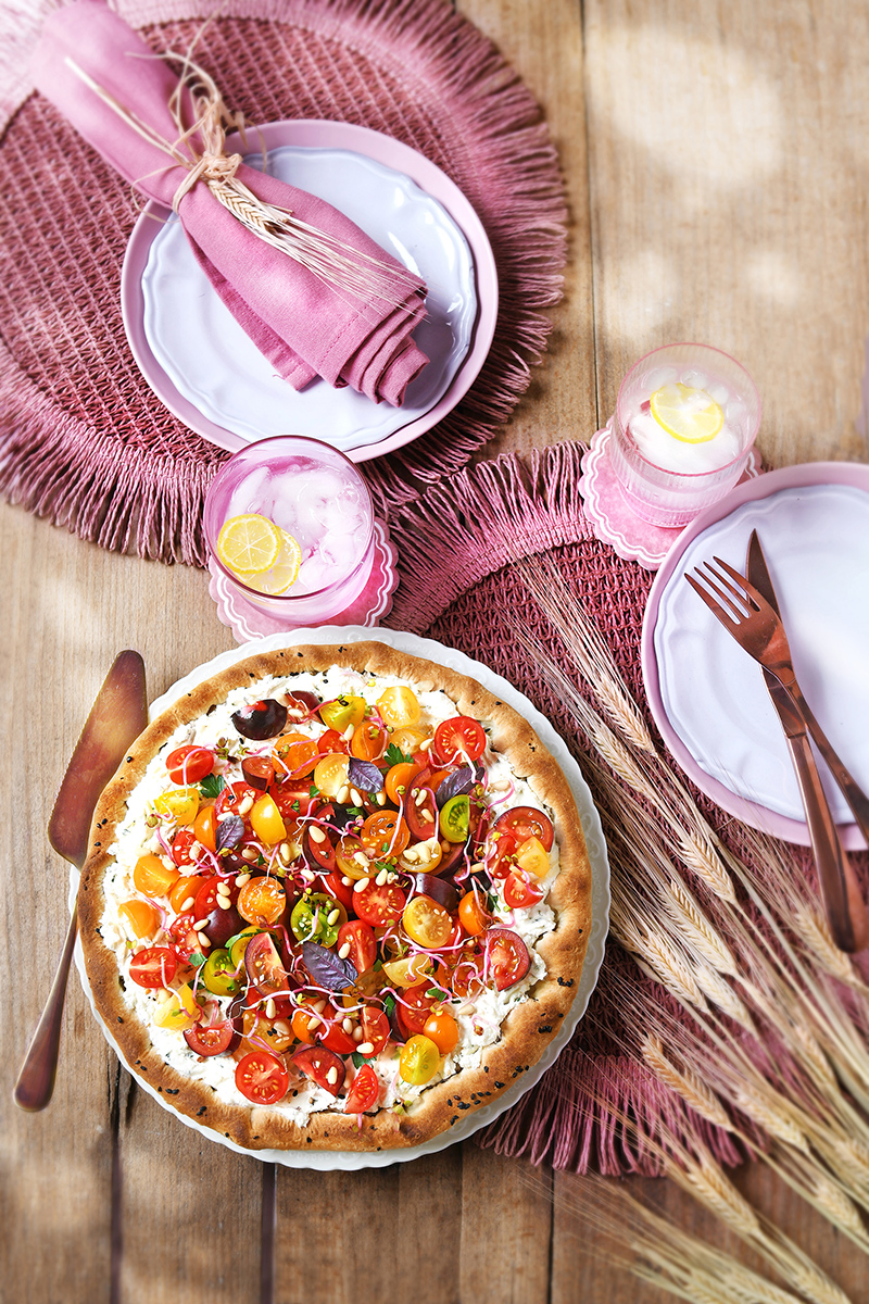 Tarte fromage frais tomates multicolores