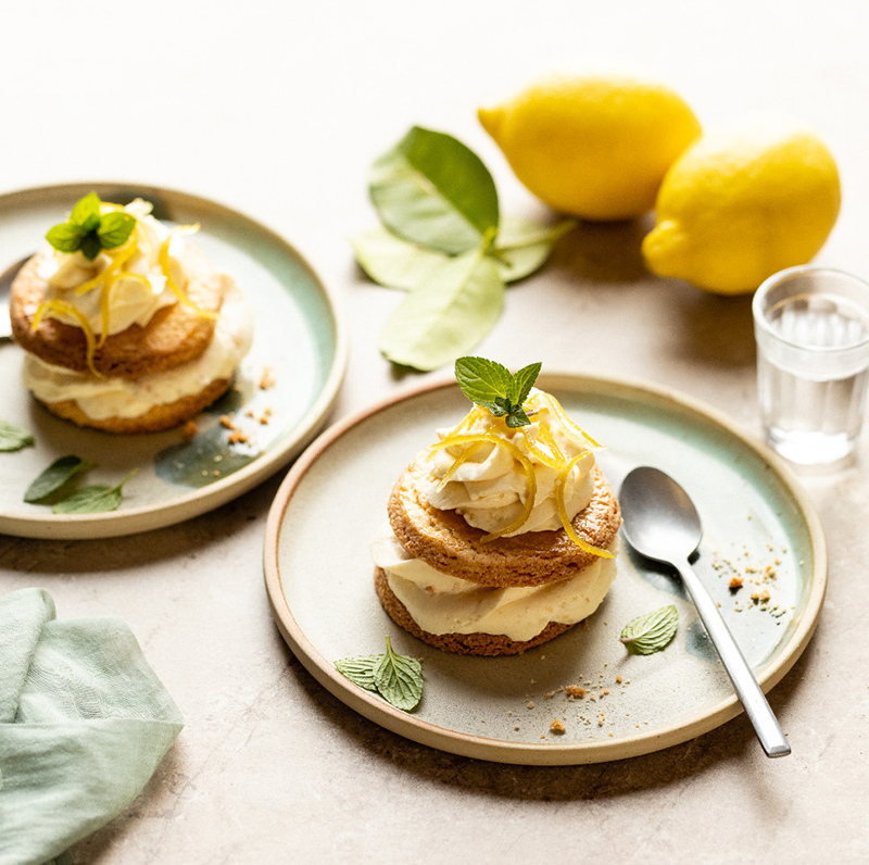Mousse cheesecake, sablés bretons zestes de citron confit