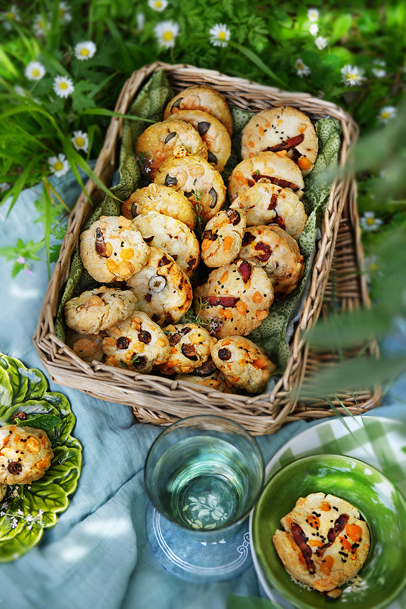 Cookies salés 2 versions Comté noisettes - Mimolette lardons