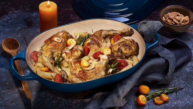 Cocotte de lapin salsifis, safran amandes grillées