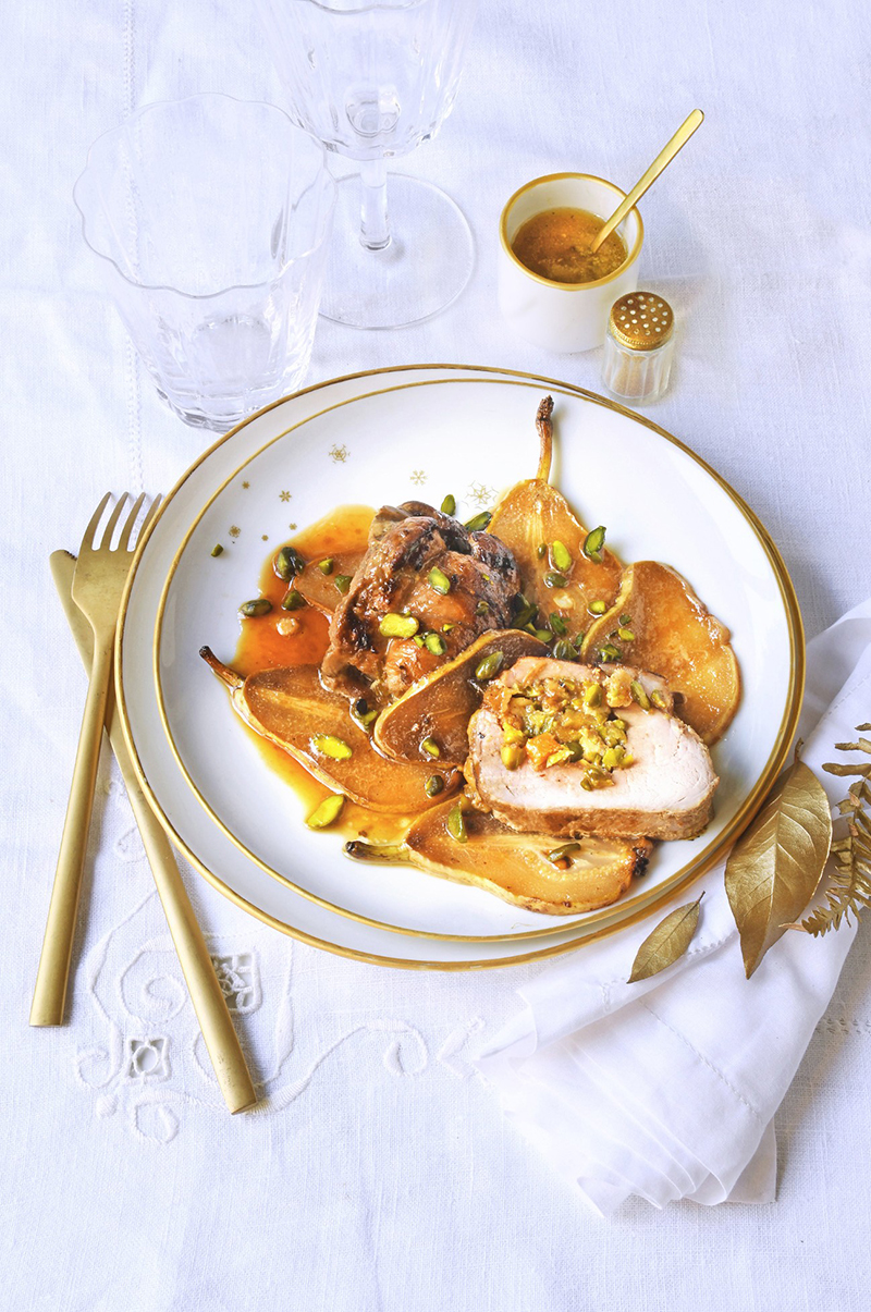 Filet mignon de veau farci Beaufort pistaches poires
