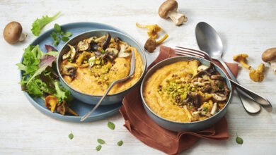 Bolée de Floraline® patates douces, pistaches grillées champignons sautés