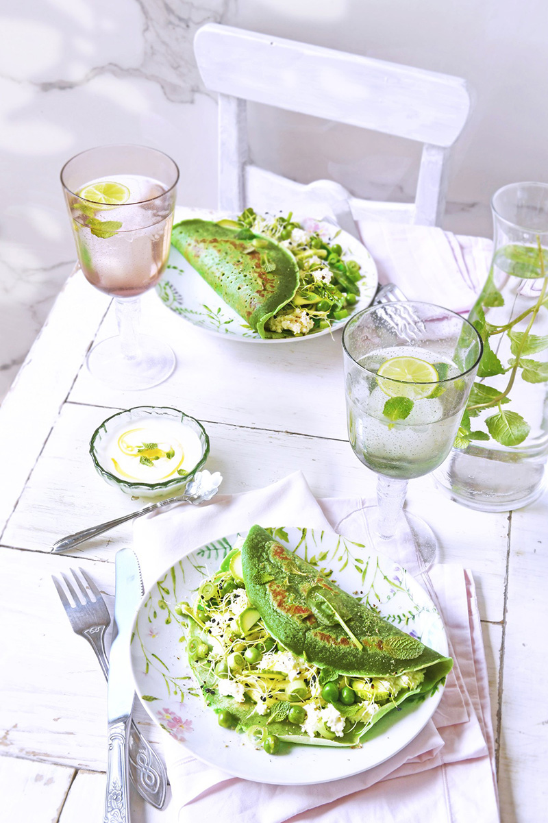 Crêpe fromage frais légumes croquants