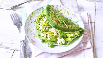 Crêpe fromage frais légumes croquants
