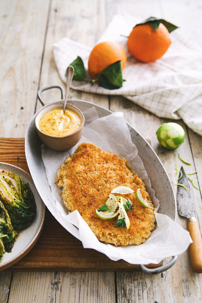 L’escalope de veau milanaise, mayonnaise agrumes