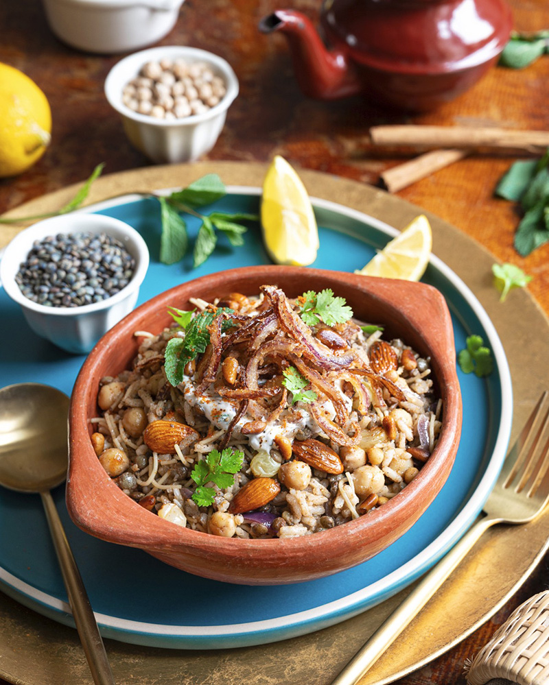 Riz lentilles pois chiches à l’égyptienne