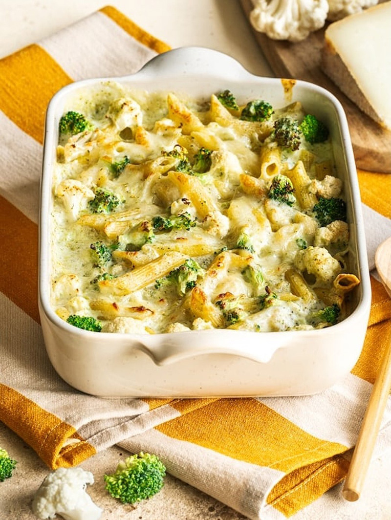 Gratin penne végétales brocoli chou-fleur