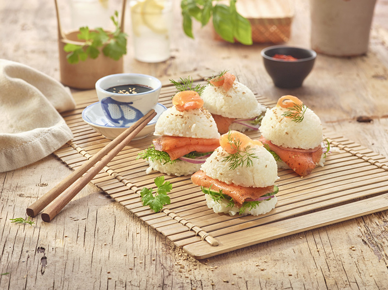 Mini sushi burgers saumon Pas Fumé Poivre Doux MOWI®