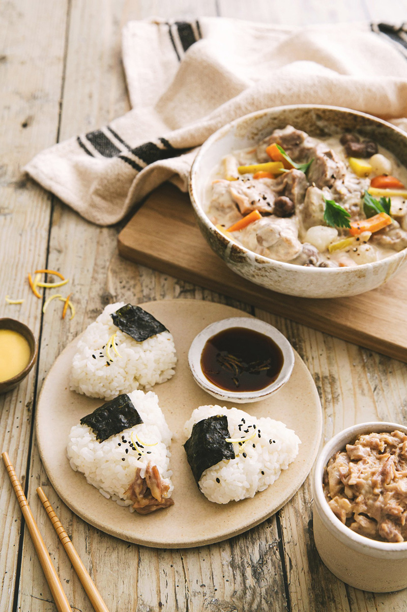 Onigiris rillettes blanquette de veau