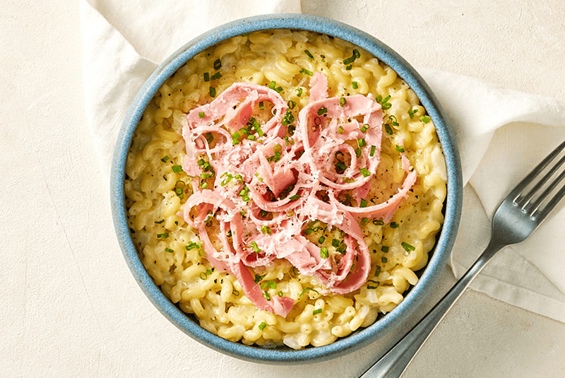 Risotto de coquillettes, jambon Comté