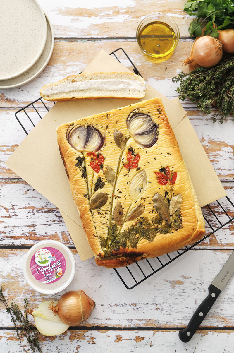 Focaccia fleurie chèvre frais Petit Billy
