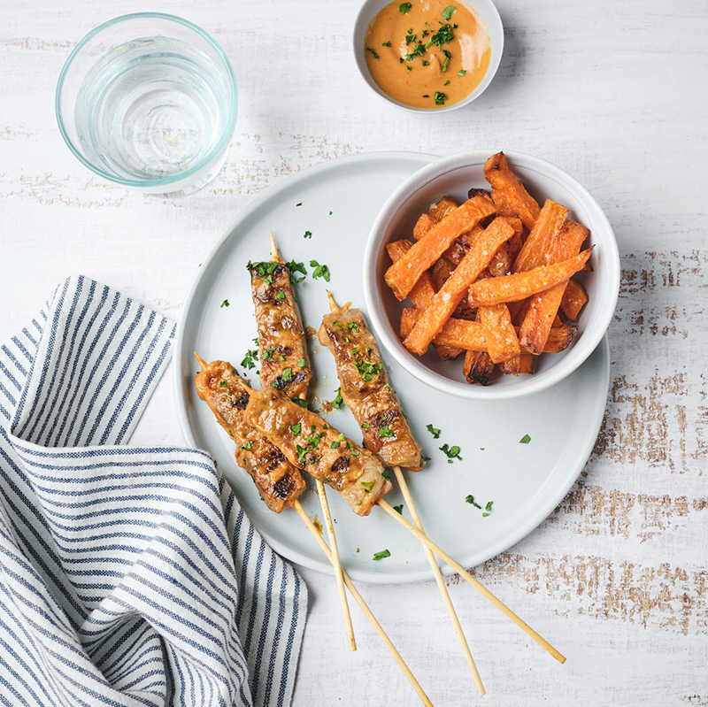 Brochettes d’agneau, ketchup patates douces