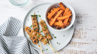 Brochettes d’agneau, ketchup patates douces