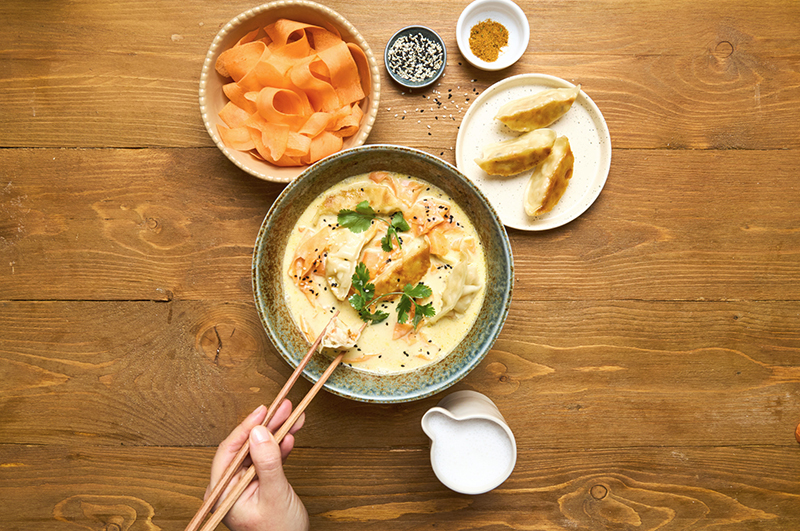 Soupe coco gyozas crevettes
