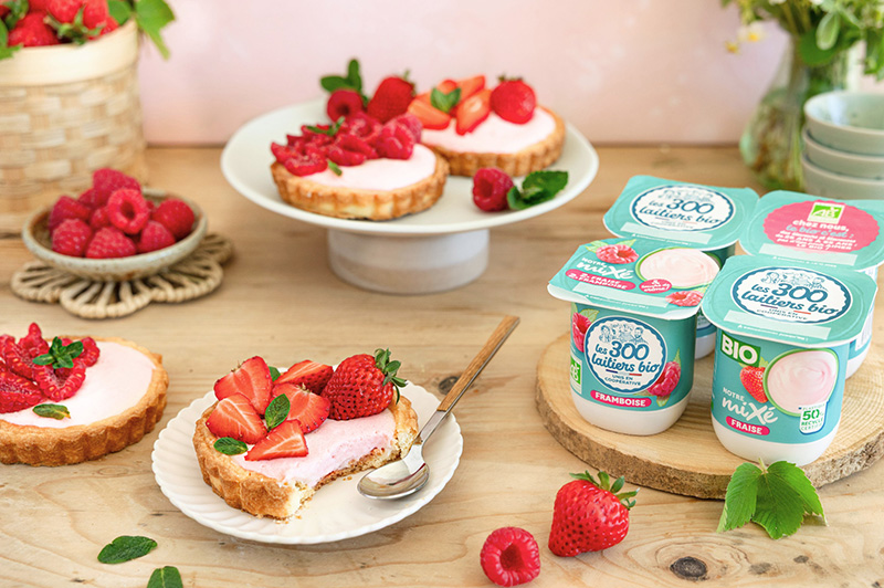 Tartelettes yaourt mixé Les 300 Laitiers Bio fraise ou framboise