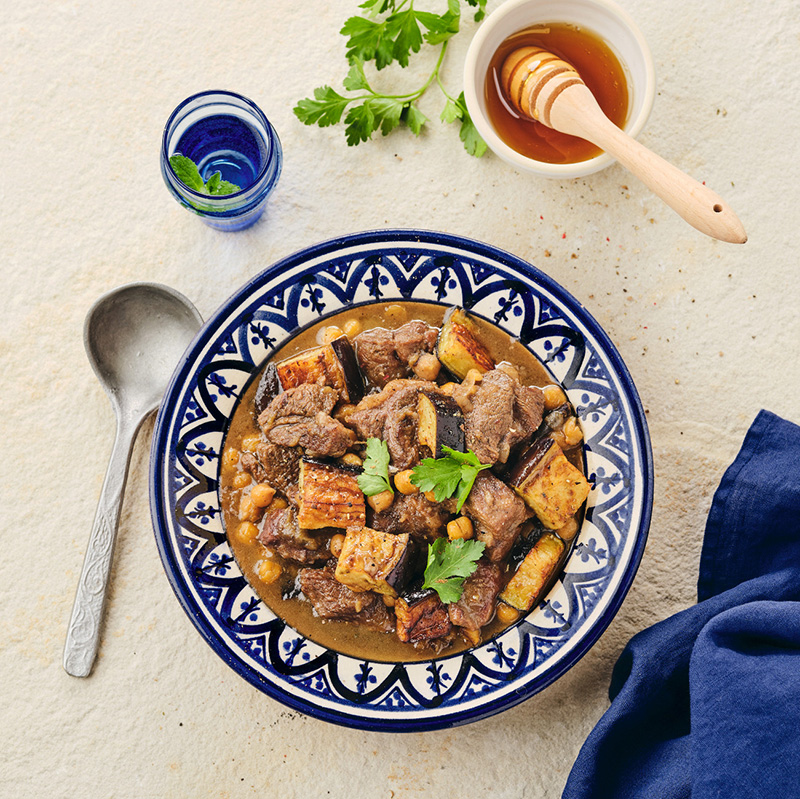 Tajine d’agneau aubergines miel
