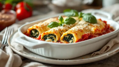 Cannellonis ricotta-épinards sauce tomate