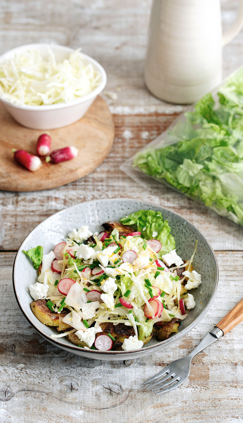 Salade feuille de chêne Smashed potatoes