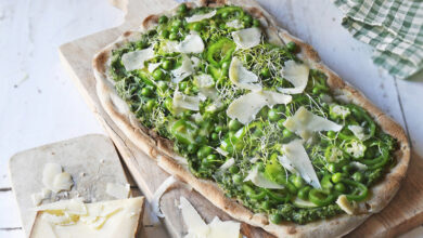 Pinsa légumes verts - pesto maison Comté