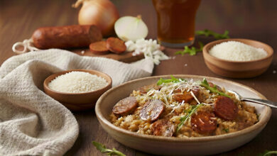 Risotto rustique chorizo bière ambrée
