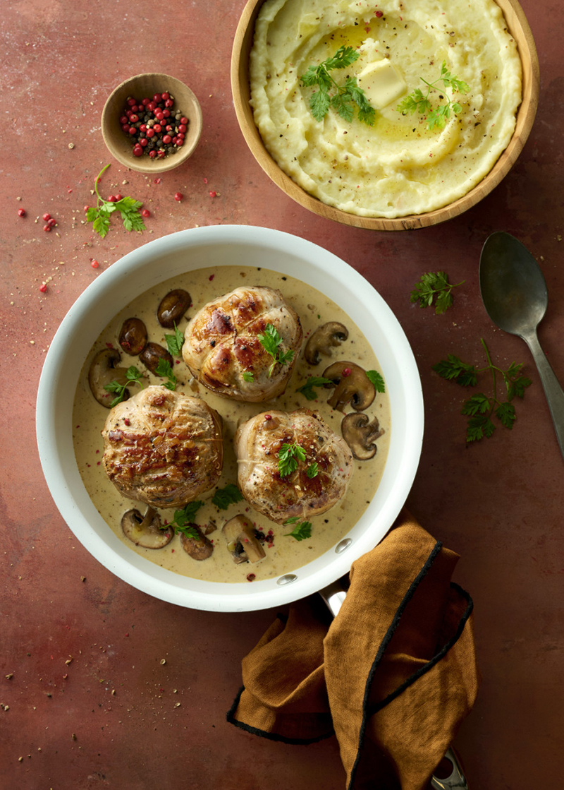 Paupiettes de veau crème, moutarde à l’ancienne champignons