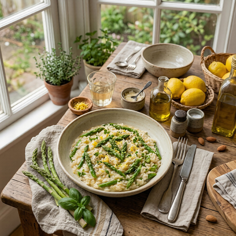Risotto crémeux asperges vertes citron