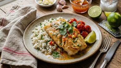 Cabillaud poêlé beurre d’ail, citron vert douceur du chili