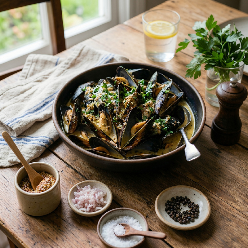 Moules moutarde lait de coco