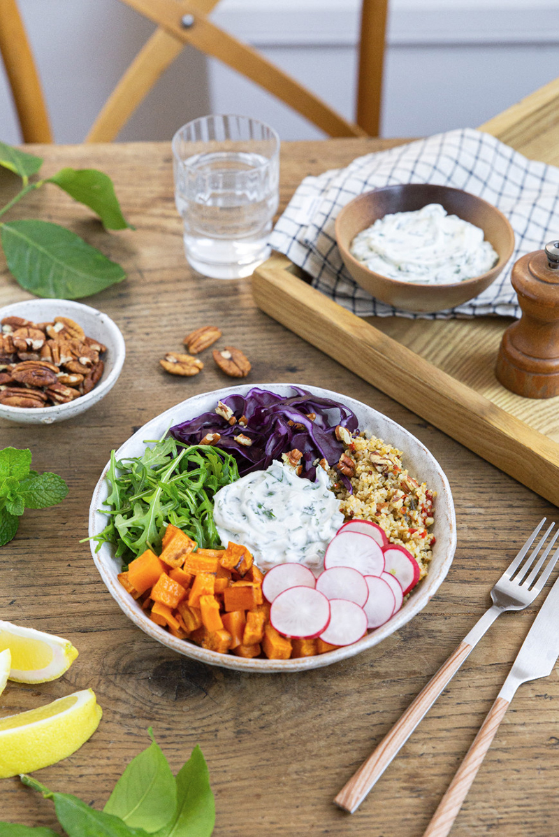 Bowl de légumes boulgour sauce Skyr Isigny Sainte-Mère