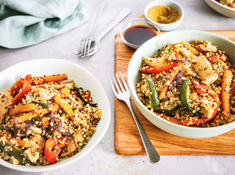 Émincé de dinde légumes sautés quinoa