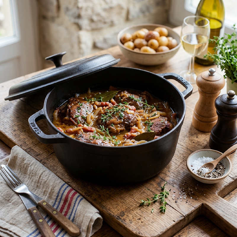 Joues de porc fondantes vin blanc thym